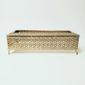 Vintage Rectangle Gold Toned Tissue Box Cover